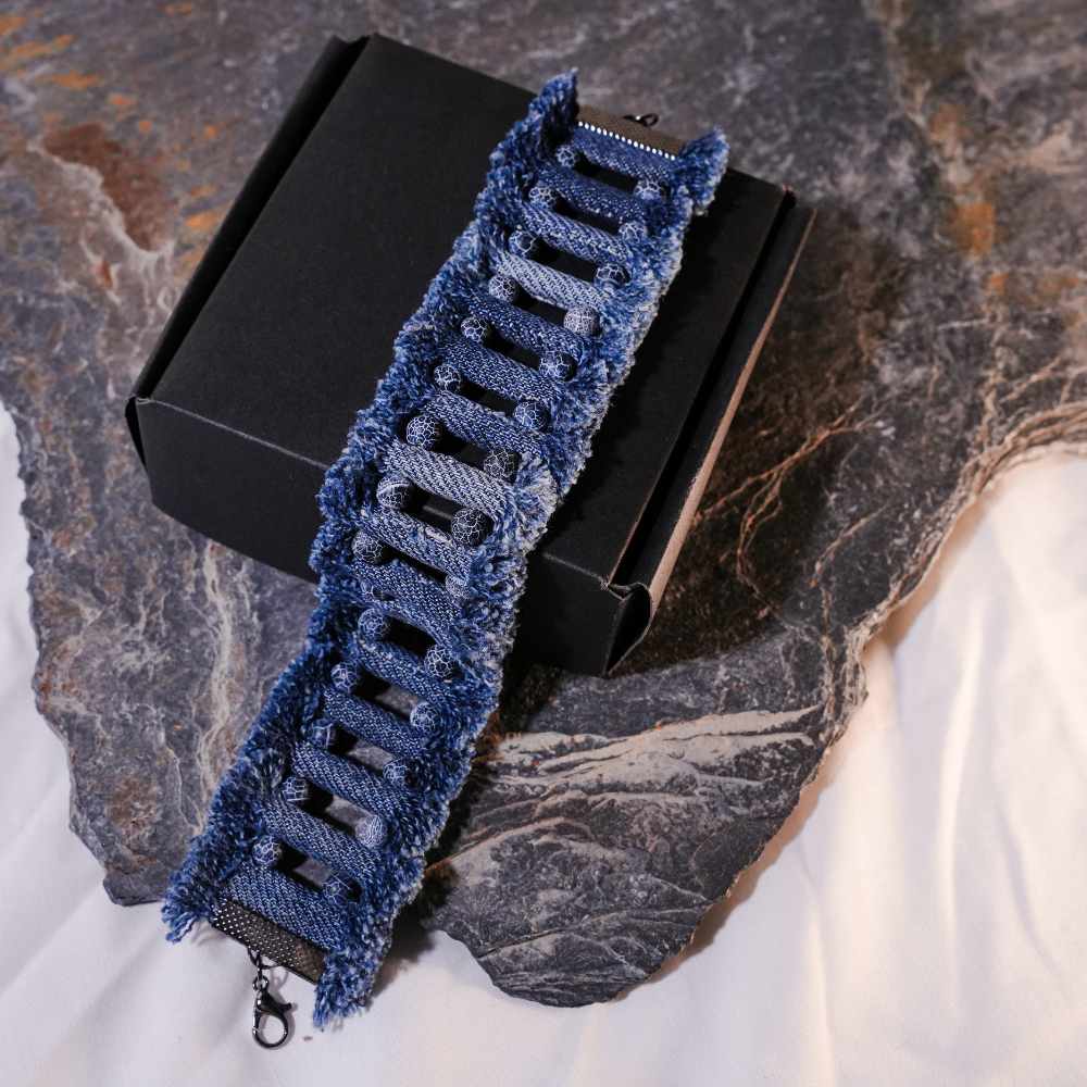 Denim Necklace and bracelet set 2 Piece jewelry tribal jewelry