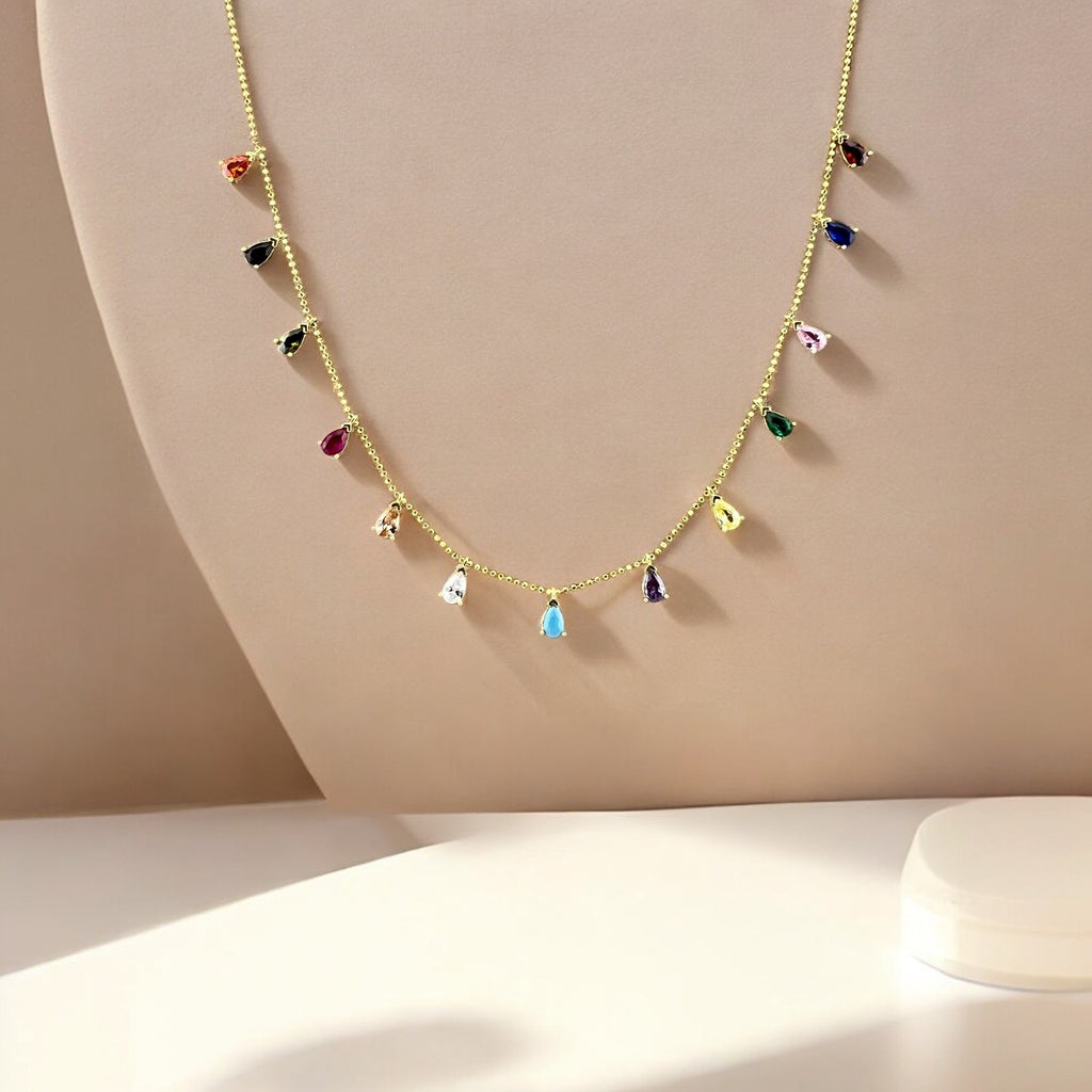 Handmade Minimalist Sterling Silver Rainbow Pear Cut Necklace