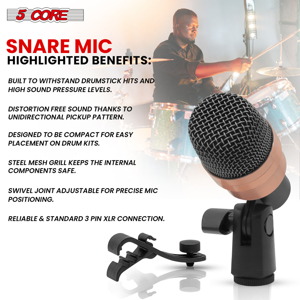 5 Core Snare Microphone XLR Wired Uni Directional Tom Drum and Other