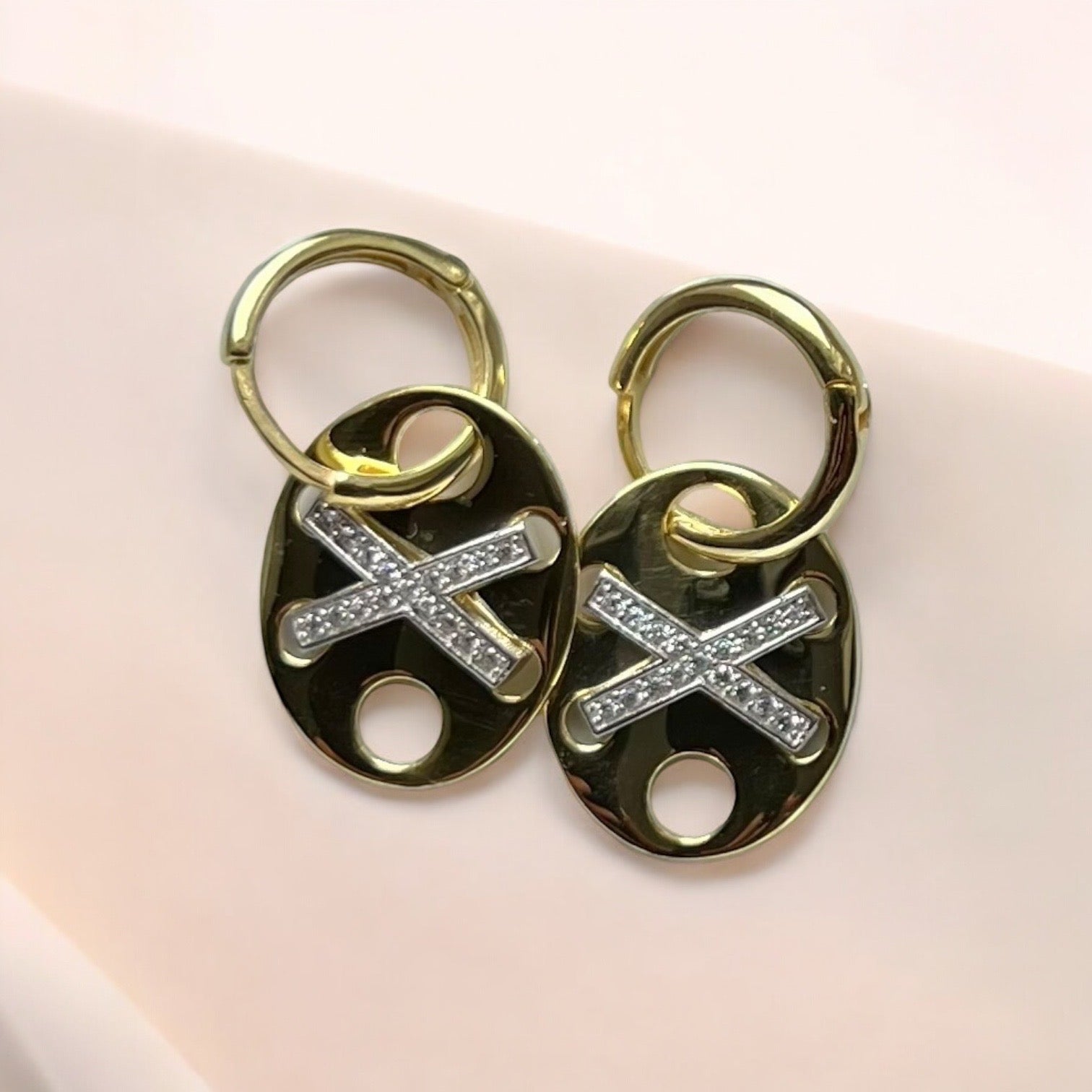 Sterling Silver Gold Plated Drop X Geometric Style Earrings