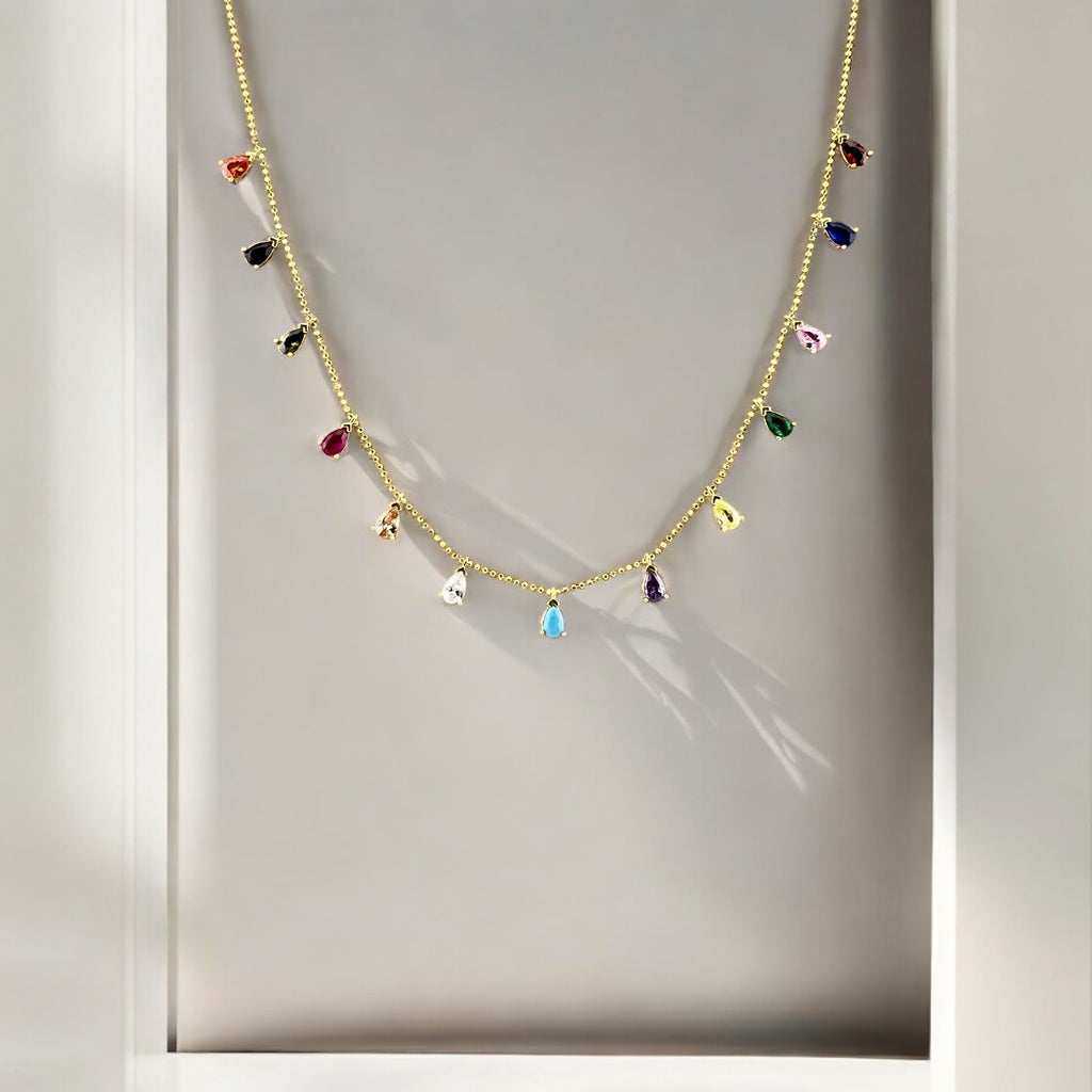 Handmade Minimalist Sterling Silver Rainbow Pear Cut Necklace