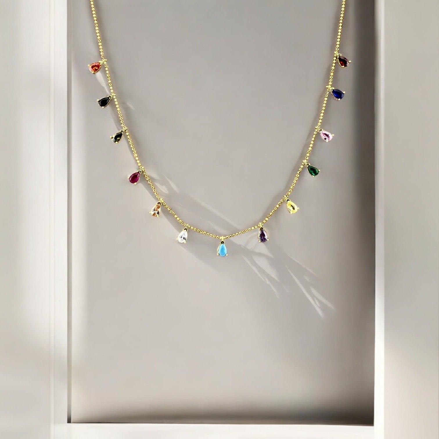 Handmade Minimalist Sterling Silver Rainbow Pear Cut Necklace