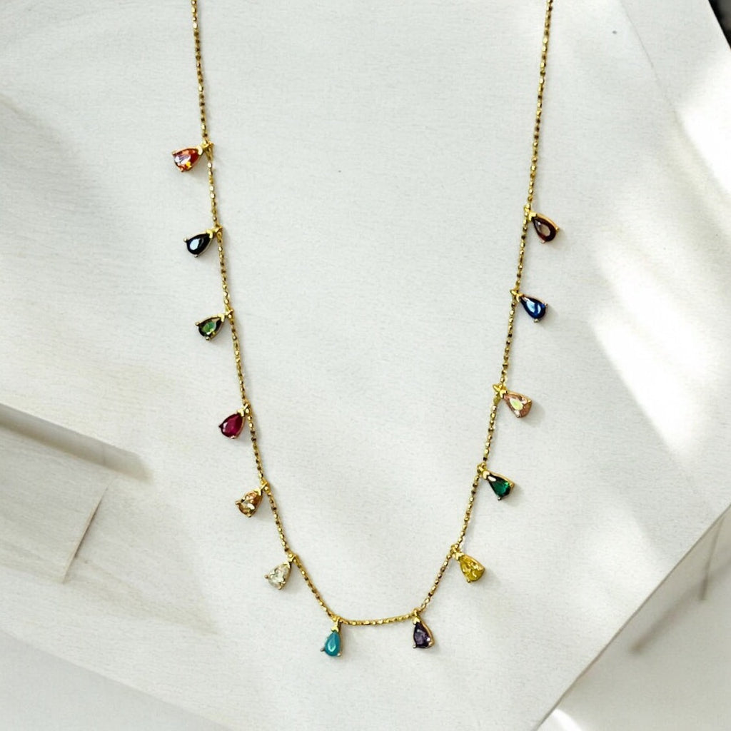 Handmade Minimalist Sterling Silver Rainbow Pear Cut Necklace
