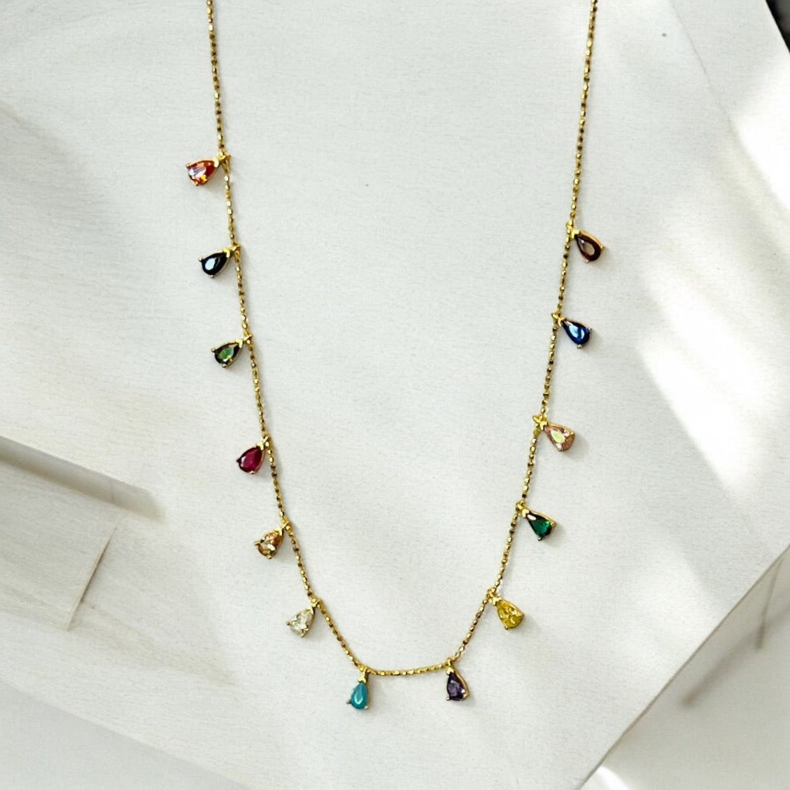 Handmade Minimalist Sterling Silver Rainbow Pear Cut Necklace