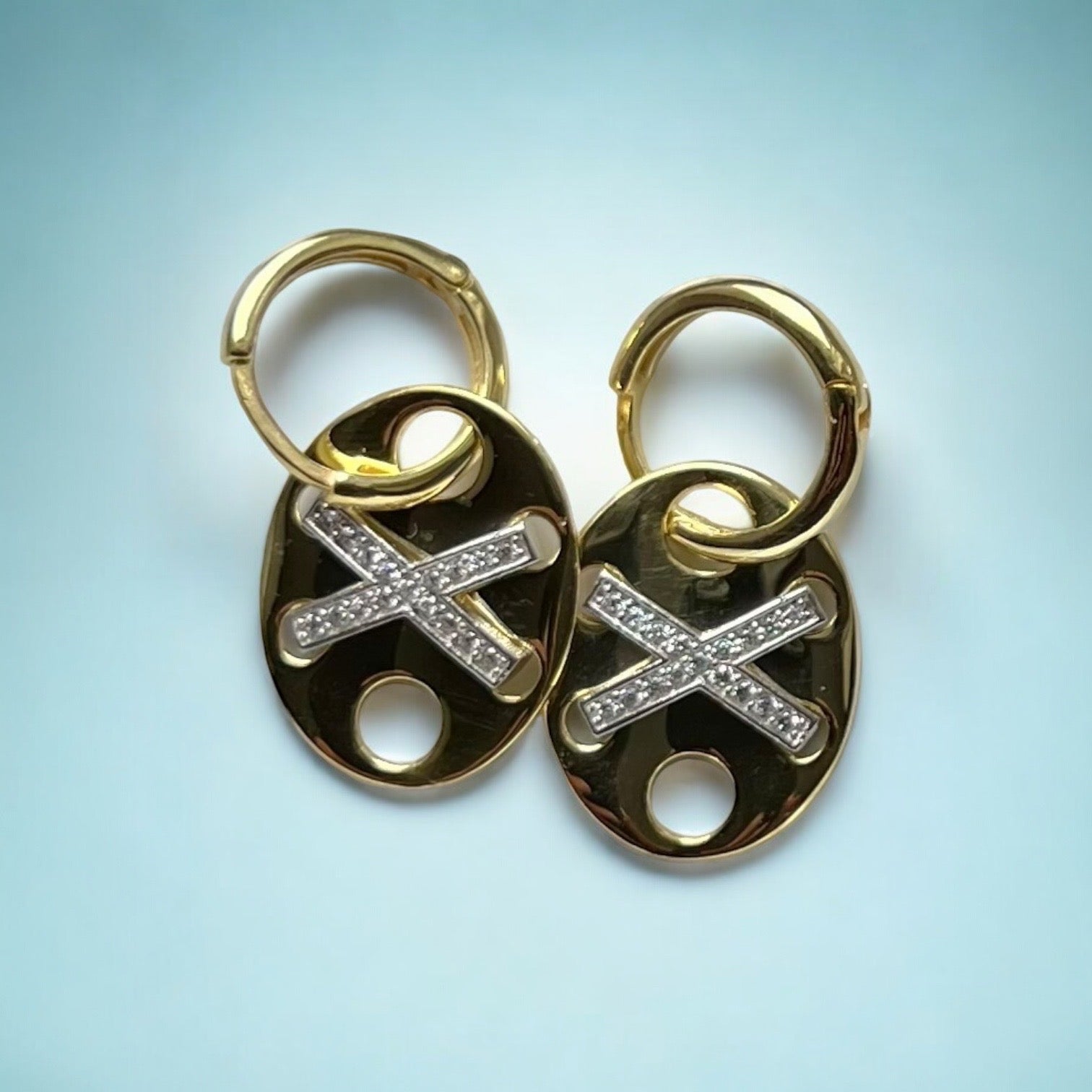Sterling Silver Gold Plated Drop X Geometric Style Earrings