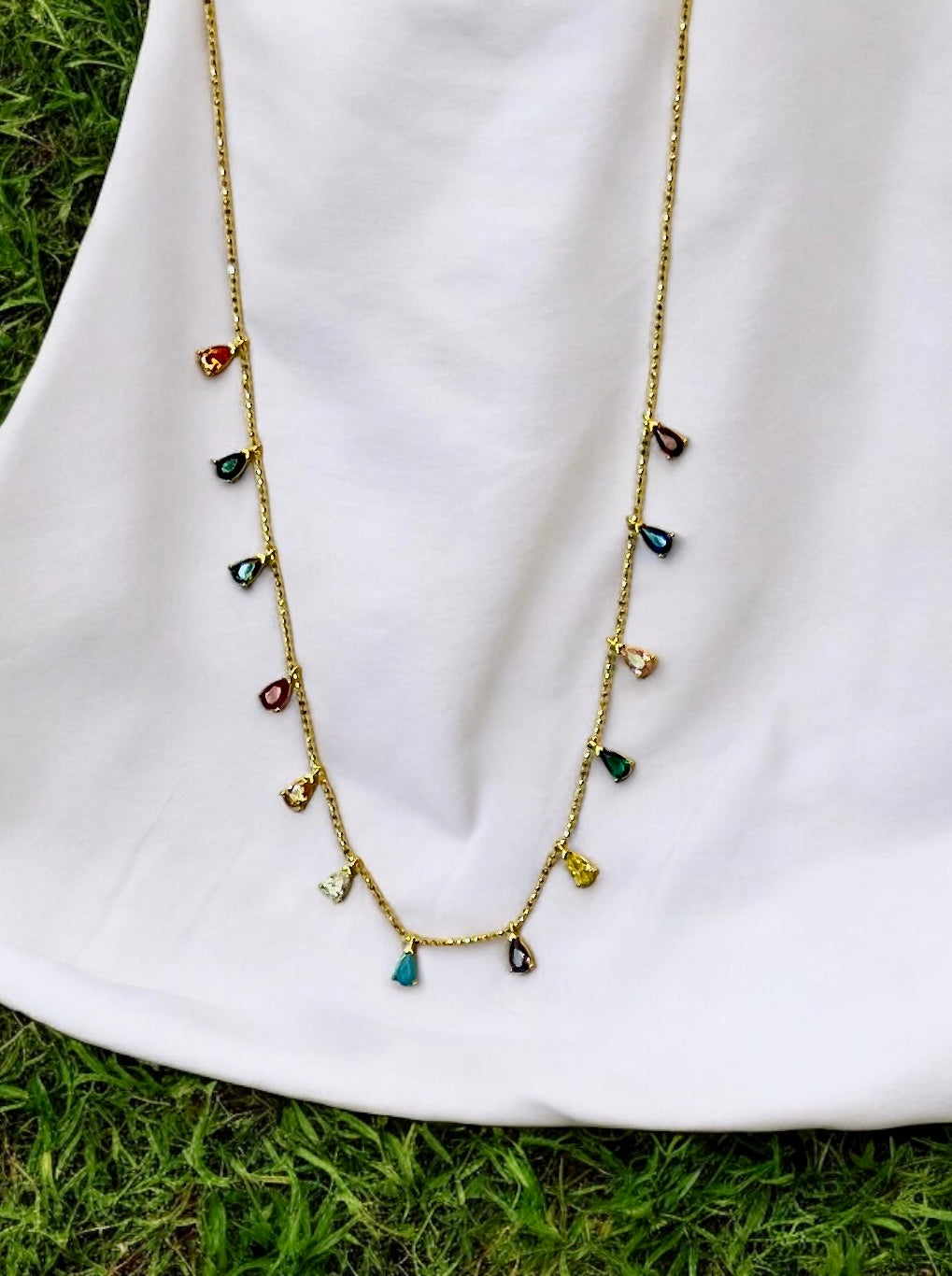 Handmade Minimalist Sterling Silver Rainbow Pear Cut Necklace