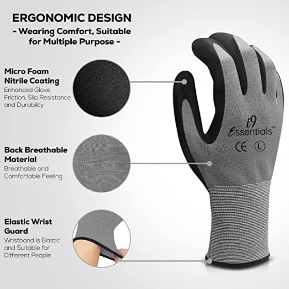 Micro Foam Nitrile Work Gloves | Best Grip | Grey | L | Pack of 12