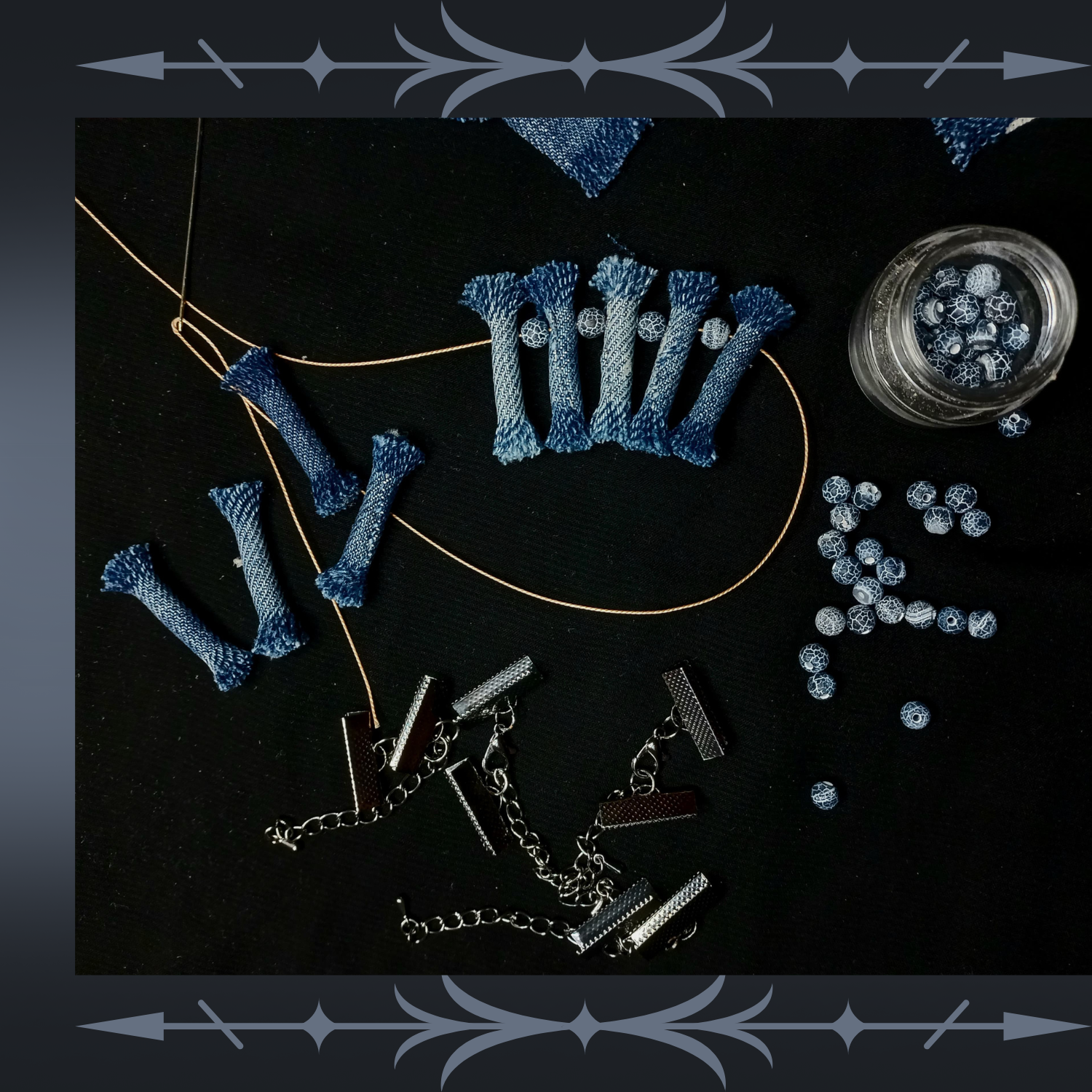 Denim Necklace and bracelet set 2 Piece jewelry tribal jewelry