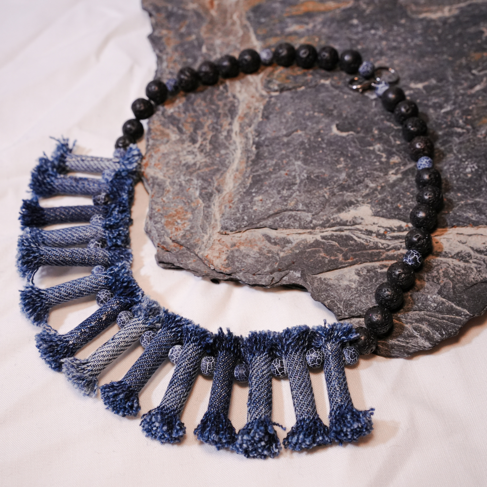 Denim Necklace and bracelet set 2 Piece jewelry tribal jewelry