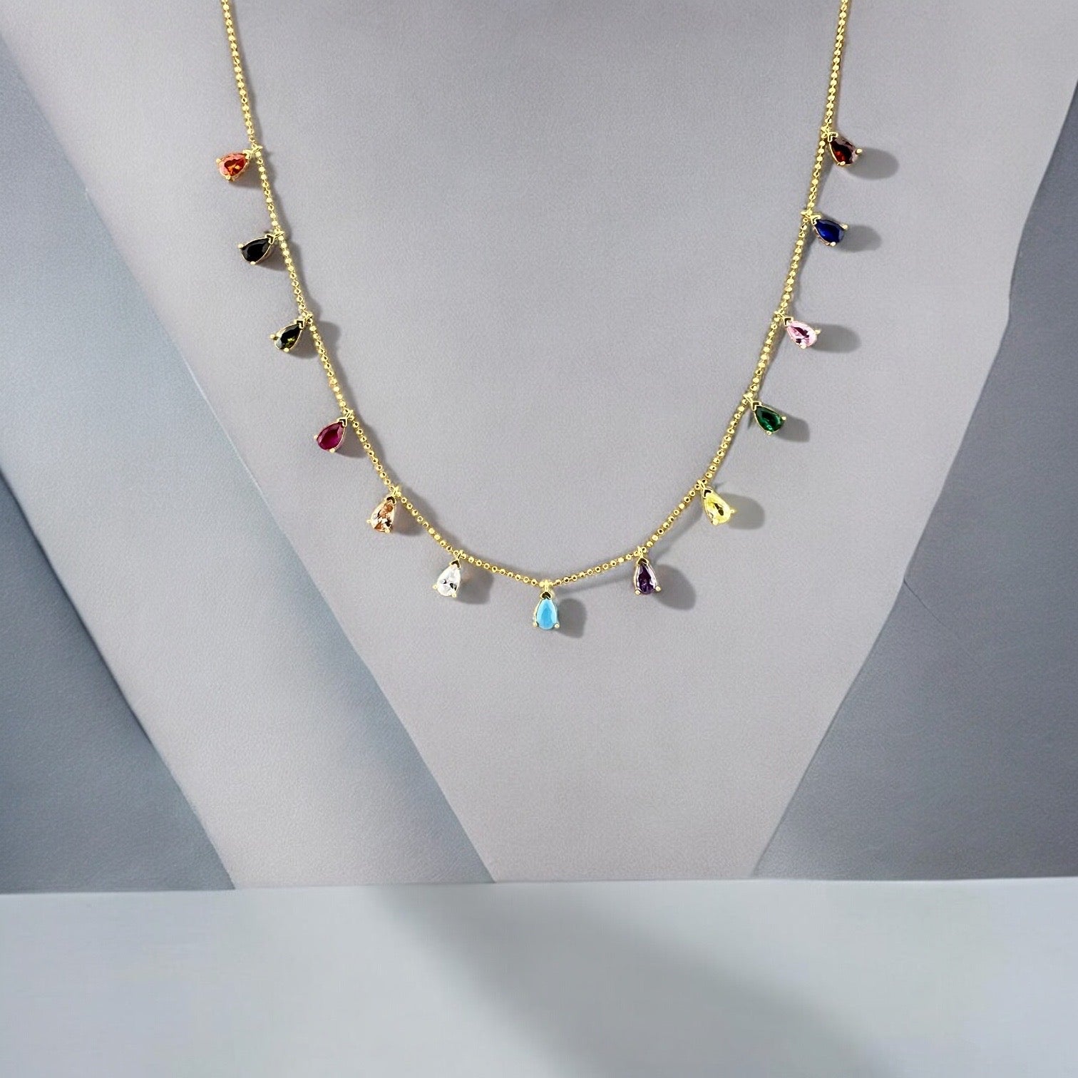 Handmade Minimalist Sterling Silver Rainbow Pear Cut Necklace