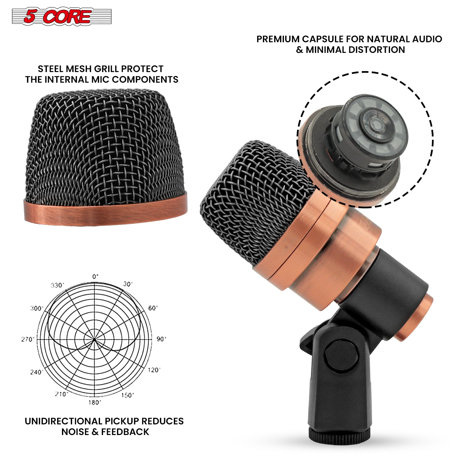 5 Core Snare Microphone XLR Wired Uni Directional Tom Drum and Other