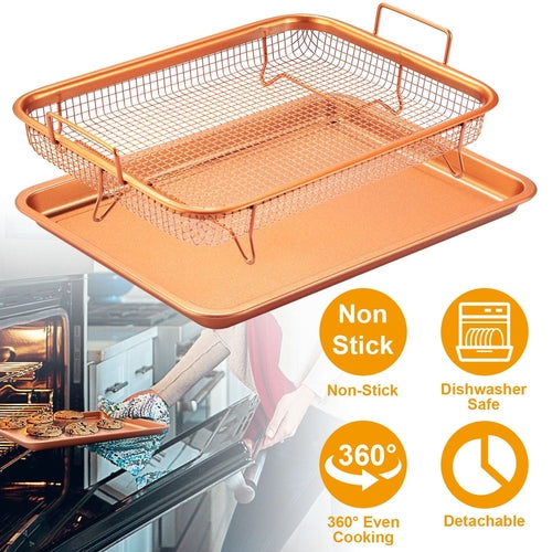 Crisper Tray Set Non Stick Cookie Sheet Tray Air Fry Pan Grill Basket