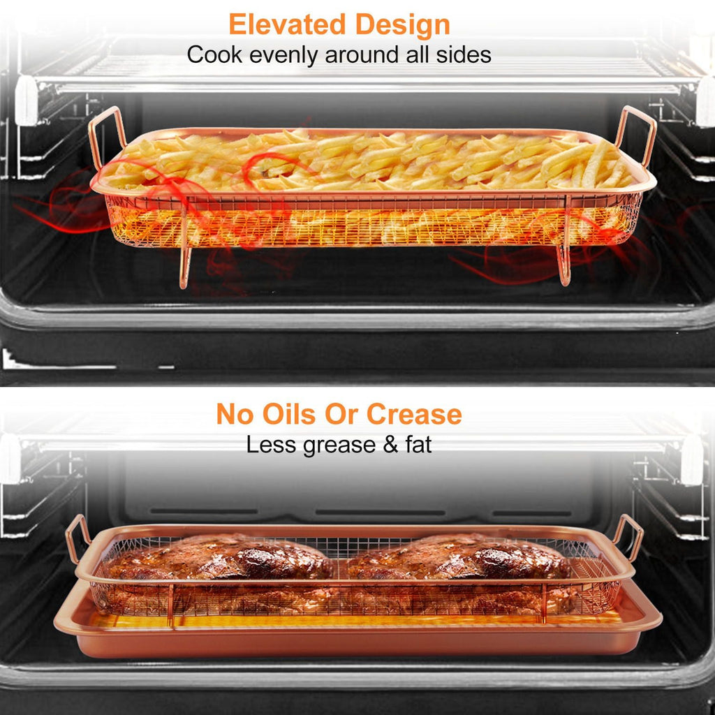 Crisper Tray Set Non Stick Cookie Sheet Tray Air Fry Pan Grill Basket