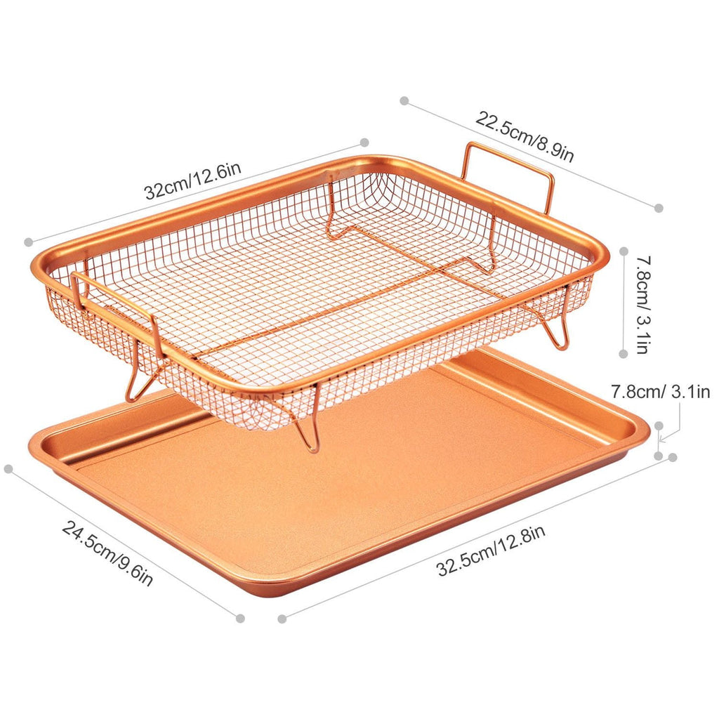 Crisper Tray Set Non Stick Cookie Sheet Tray Air Fry Pan Grill Basket