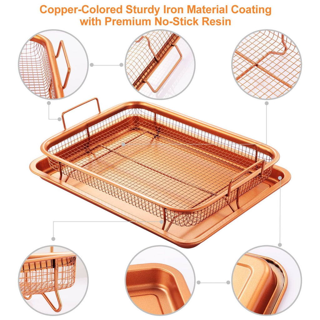 Crisper Tray Set Non Stick Cookie Sheet Tray Air Fry Pan Grill Basket
