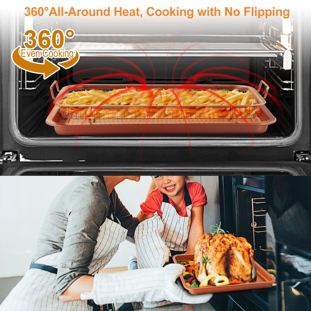 Crisper Tray Set Non Stick Cookie Sheet Tray Air Fry Pan Grill Basket
