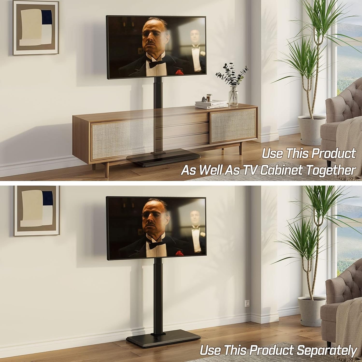 TV Stand with Power Outlet, Universal Floor TV Stand for 32-75 Inch