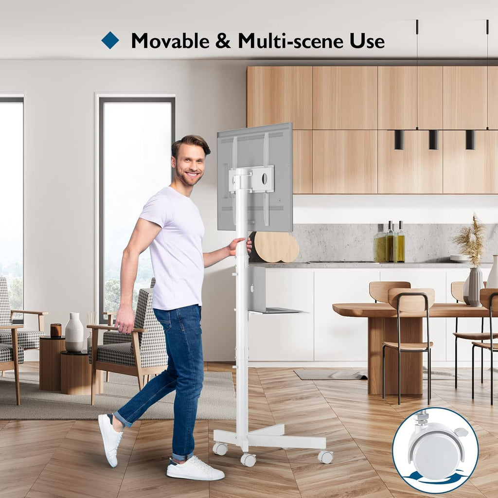 Mobile TV Stand, Rolling TV Stand for 23-60 Inch Screens, Adjustable