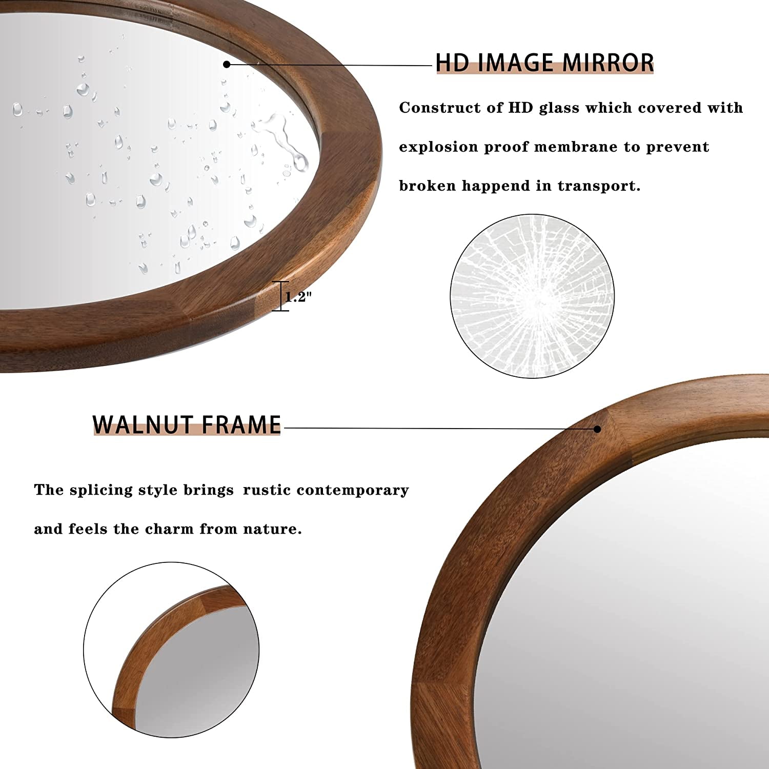 Walnut Frame Rustic Wooden Wall Mirror Bedroom Decor