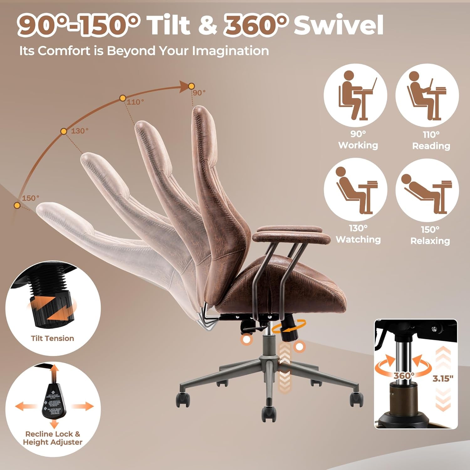 Ergonomic Office Chair High Back Dark Coffee Executive