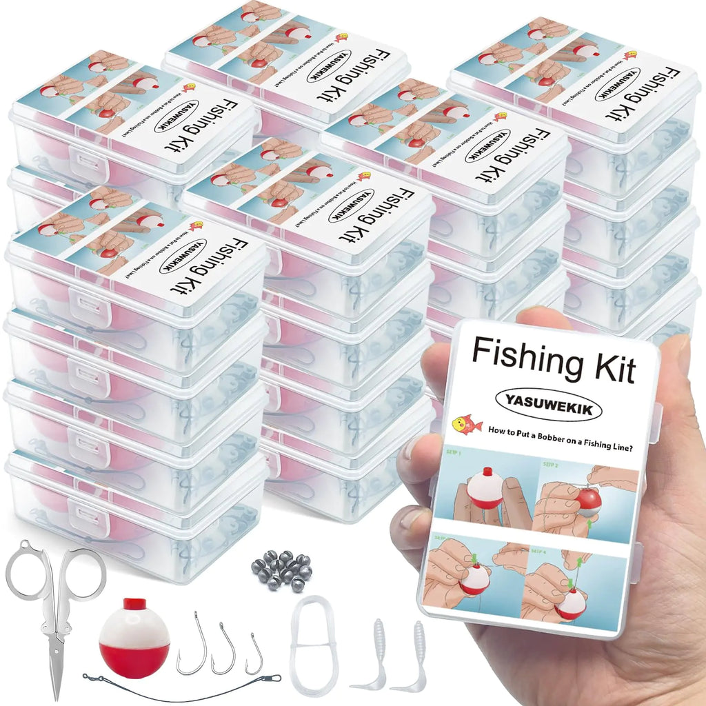 12 Pack Mini Fishing Kits Bulk Small Emergency Survival Fishing Kits Outdoor Compact Fishing Tackle Kits with Case for Beginner Operation Christmas for Child Shoebox Stocking Stuffer Gift