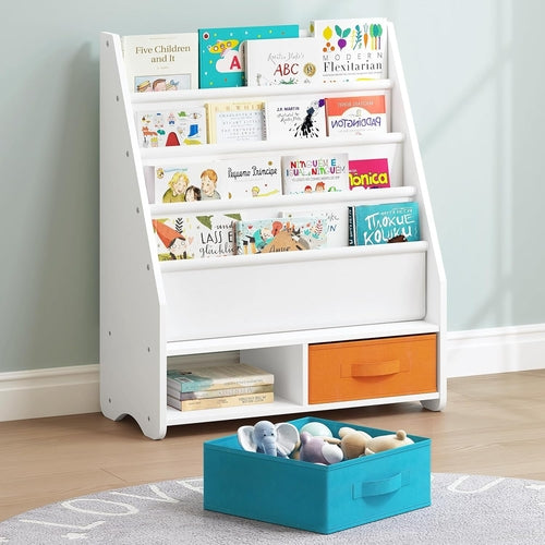 Kids Bookshelf with Storage Bins, Book Shelf for Kids Rooms, 4-Tier