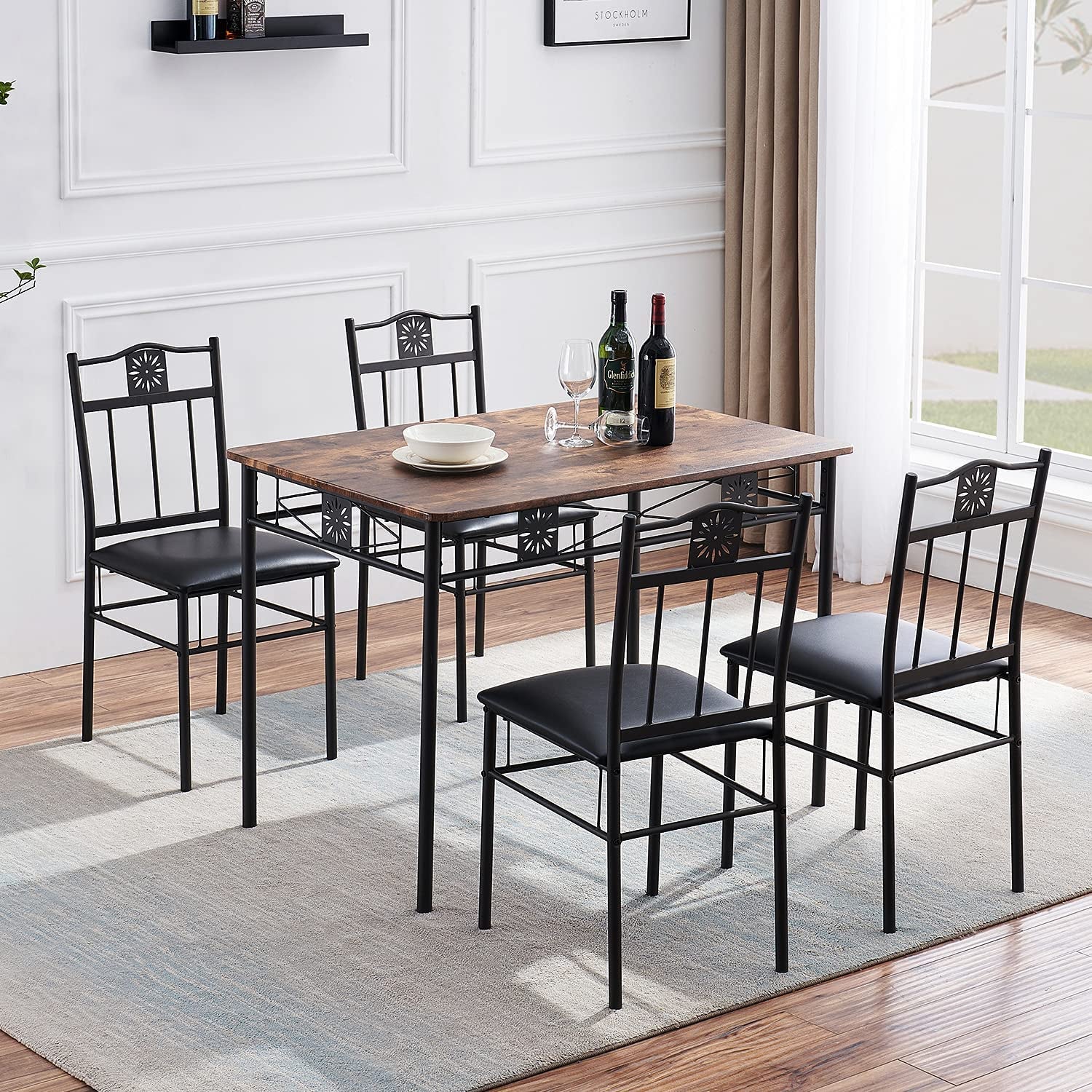 Dining Table Set For 4 With Wood Top Table And Stowable Chairs In