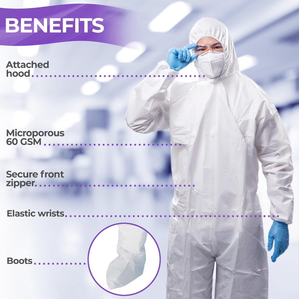 AMZ Medical Supply Disposable Coveralls for Men & Women Large. 5 Pack