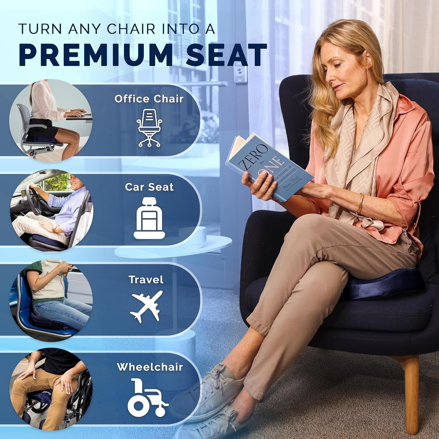 Gel Enhanced Seat Cushion – Office Chair Cushion – Non-Slip Gel &