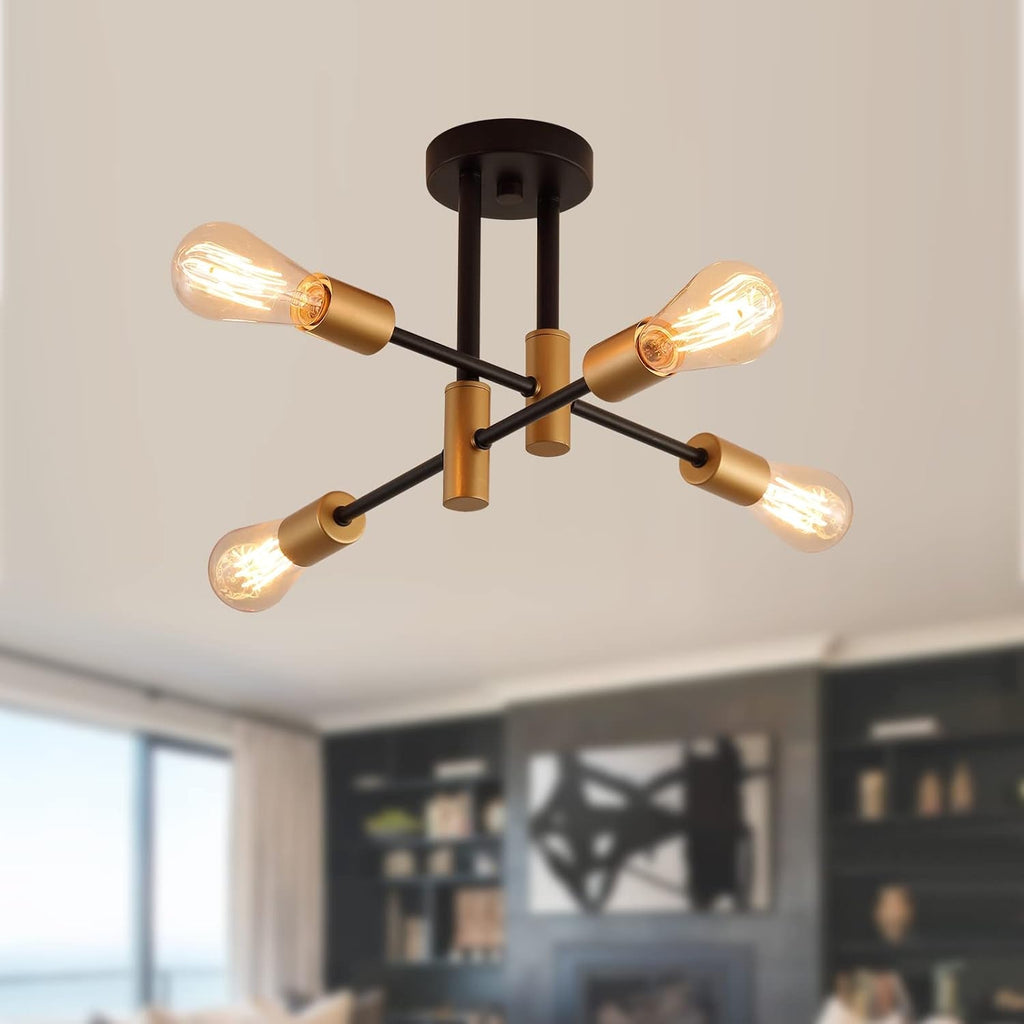 Black Gold Sputnik Chandelier: Modern Industrial Ceiling Light