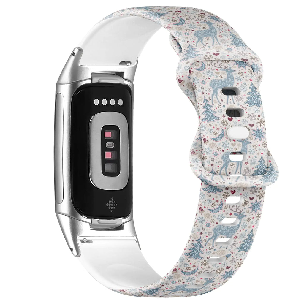 Compatible with Fitbit Charge 5 / Fitbit Charge 6 Soft Silicone Watch Band (Christmas Deer) Soft Sports Strap Bracelet Wristband for Women Men