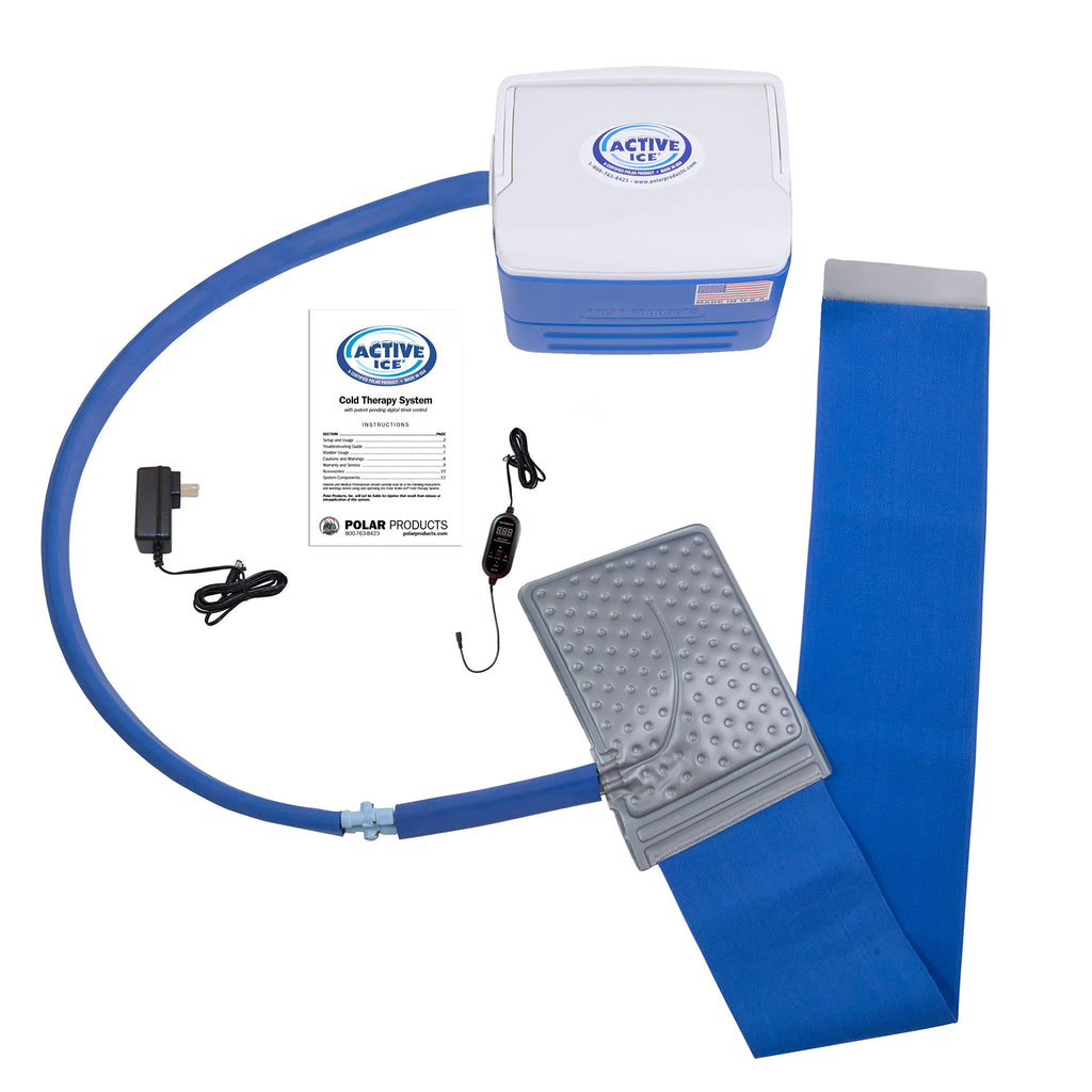 Polar Active Ice 3.0 Cold Therapy Ice Machine System with Programmable Timer Back and Hip Compression Pad Lightweight 9 Quart Cooler Quiet Pump Strong Cryotherapy Pain Relief Treatment