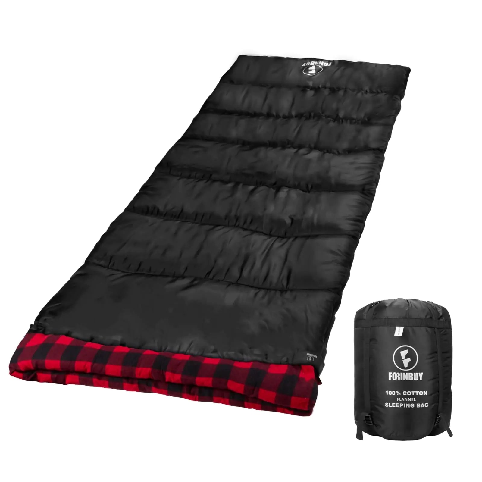 FORINBUY Cotton Big & Tall Cold-Weather Sleeping Bag 3-4 Season Camping Sleeping Bag for Adults Comfortable & Warm Flannel Sleeping Bag for Indoor and Outdoor Use with Compression Sack