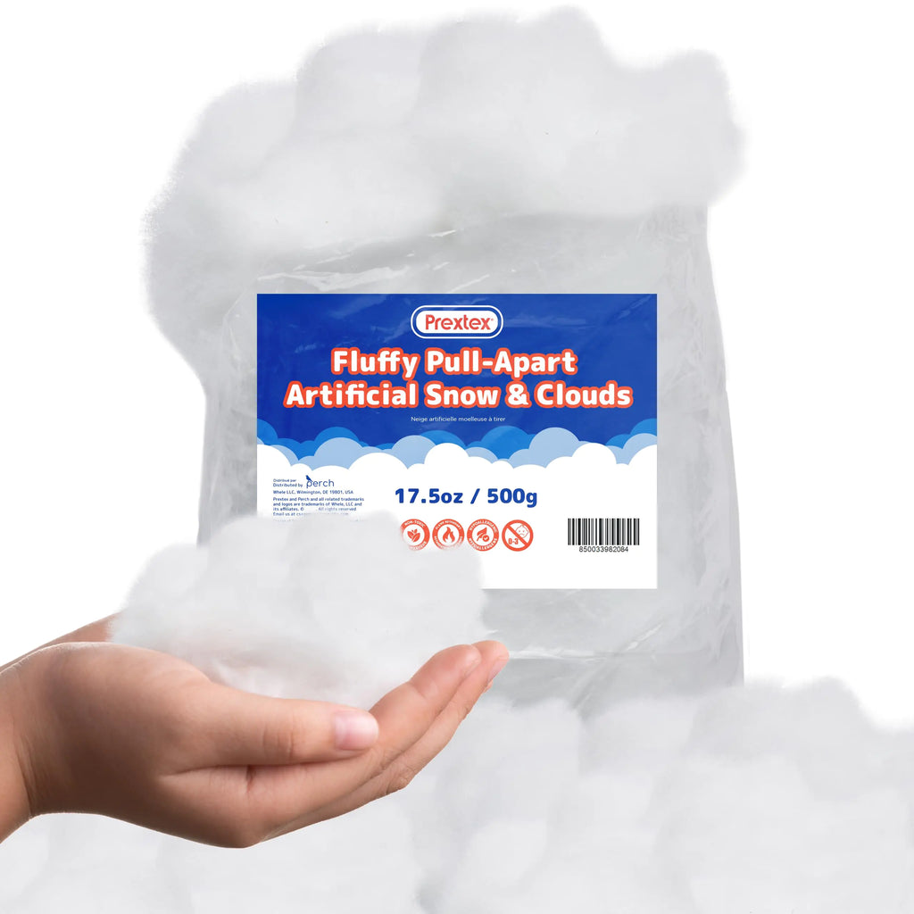 Prextex Pull-Apart Artificial Snow 500g/17.5oz - Fake Snow Decoration Clouds for Room Ceiling Cloud Decorations Instant Snow Cotton Cloud Fluff Christmas Village Sets White Christmas Decorations