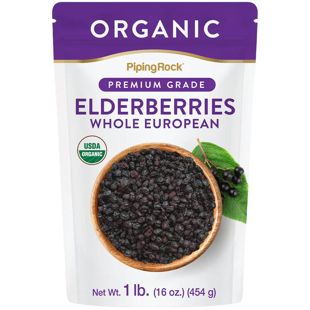 Piping Rock Elderberries Dried Organic | 1lb Bulk Supplement | European Whole Berries | Vegetarian Non-GMO Gluten Free