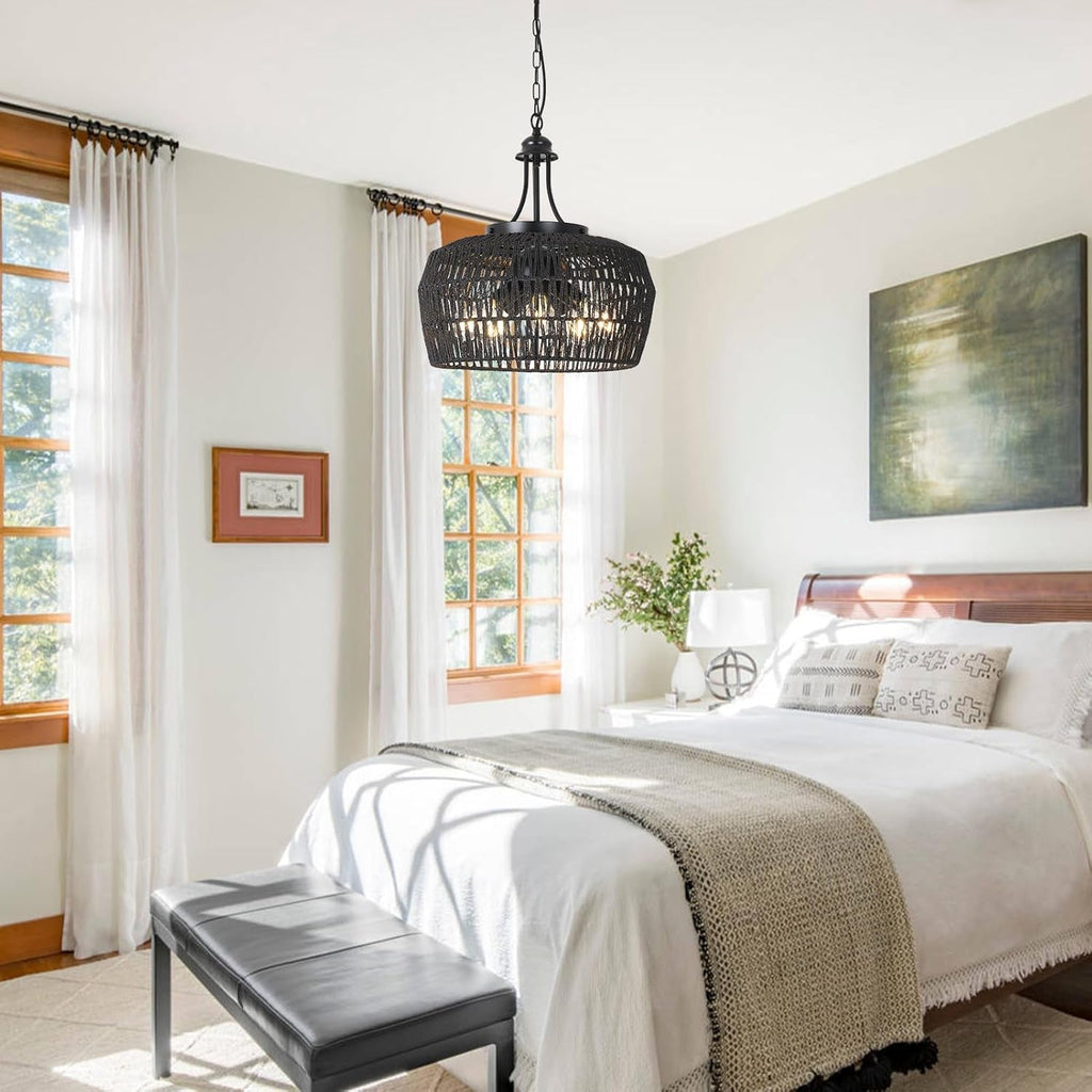 Five Light Black Chandelier For Farmhouse Dining Room