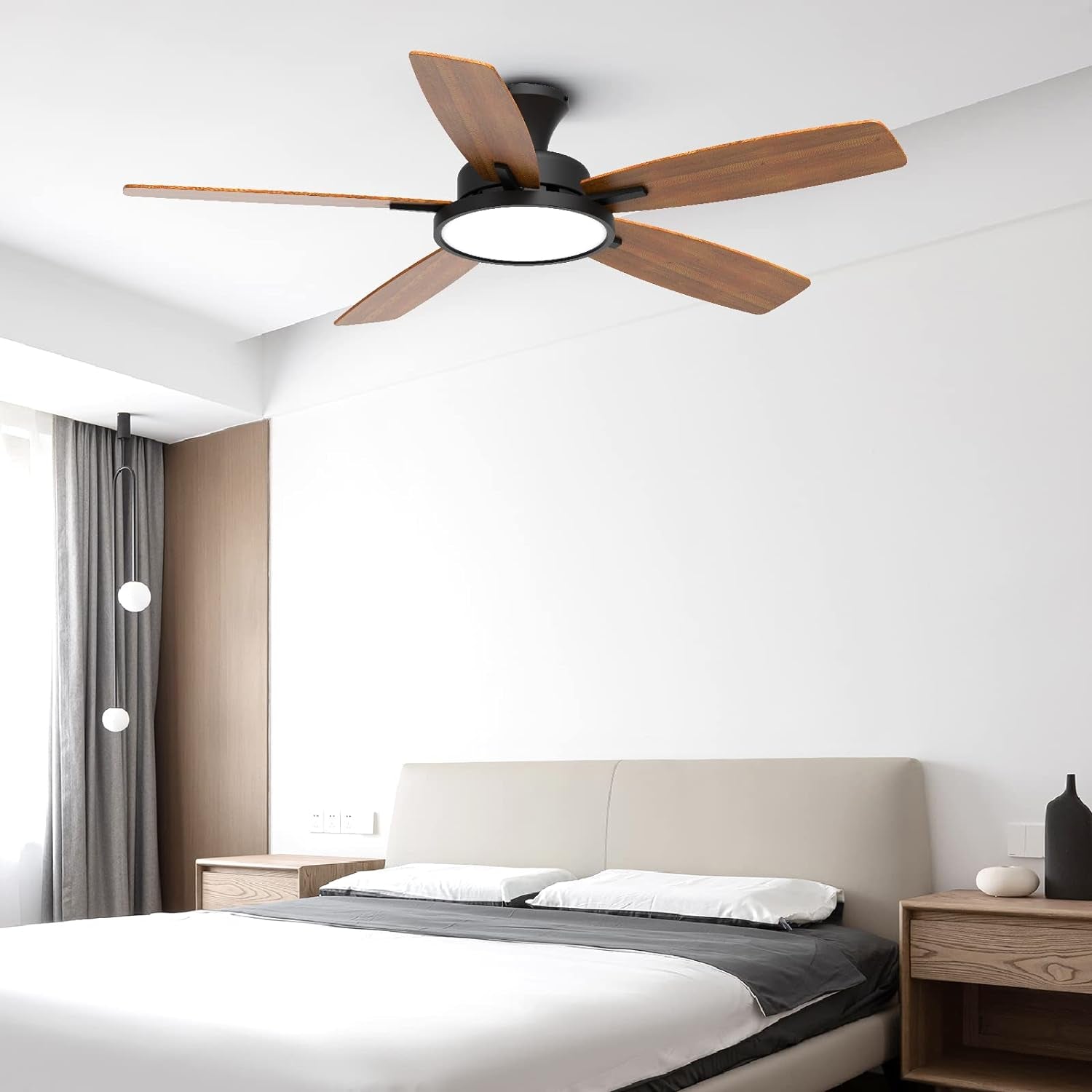52 Inch Black Ceiling Fan With Remote Control Lights