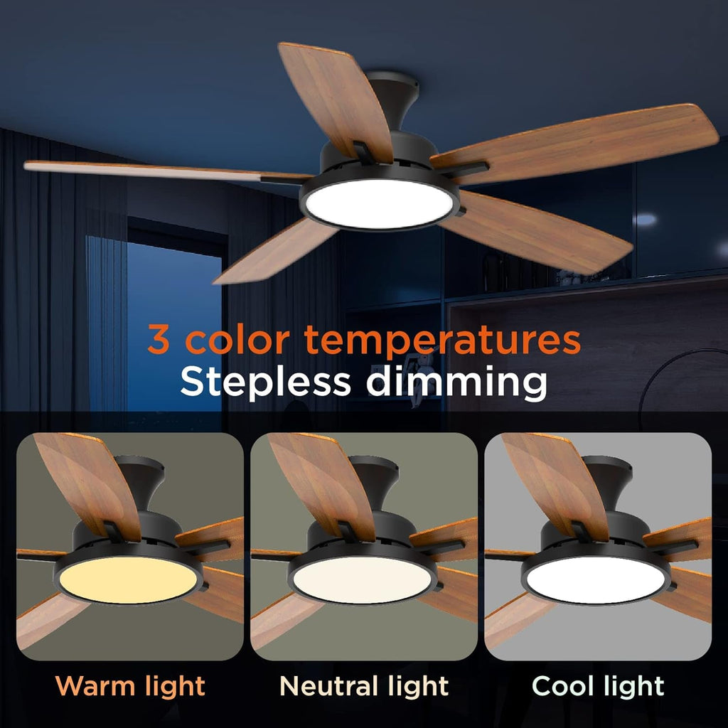 52 Inch Black Ceiling Fan With Remote Control Lights