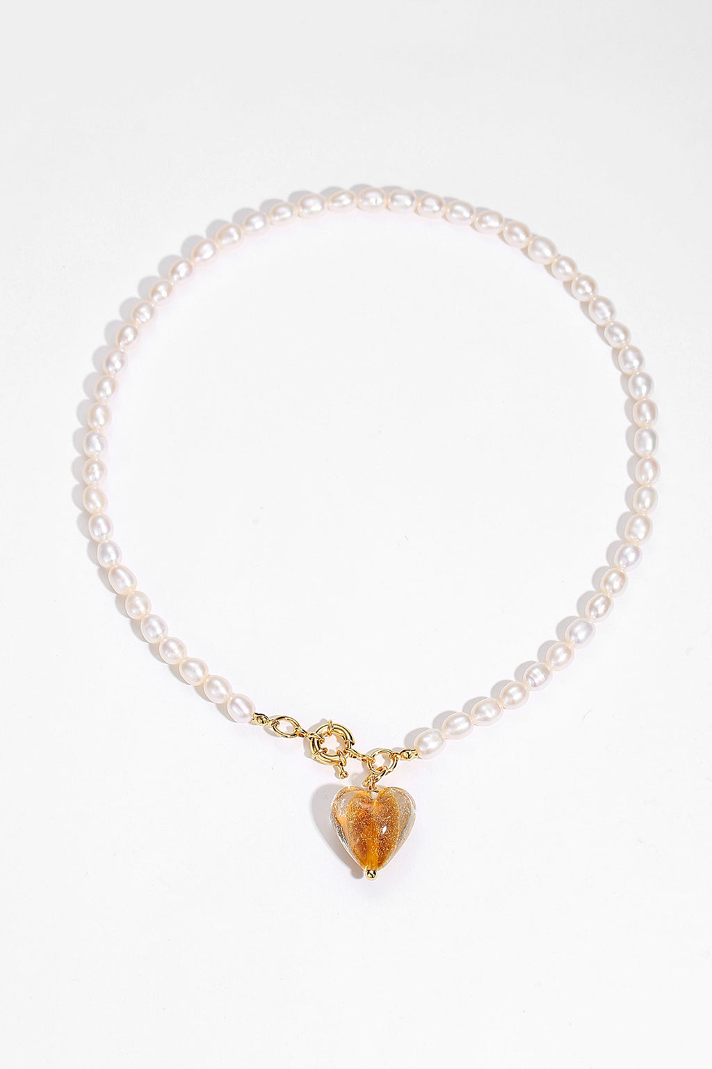Esmée Amber Glaze Heart Pendant Pearl Necklace