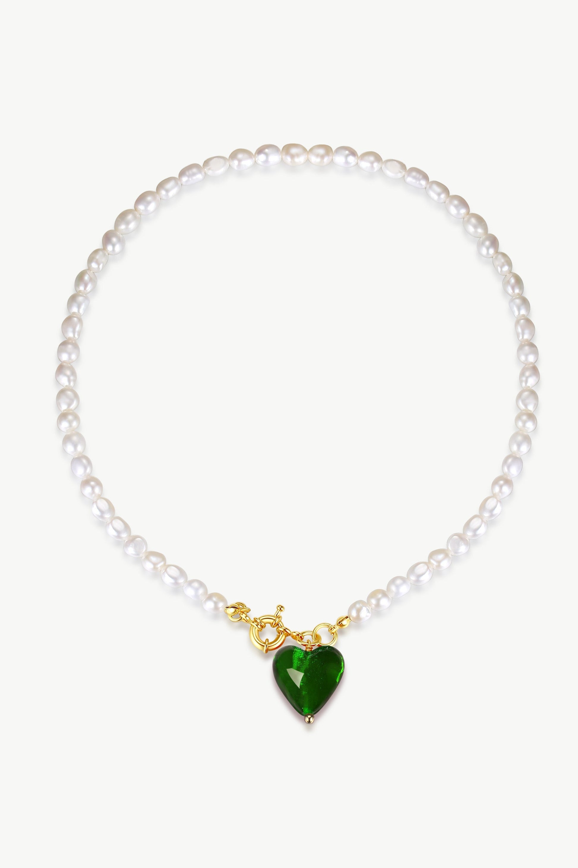 Esmée Green Glaze Heart Pendant Pearl Necklace