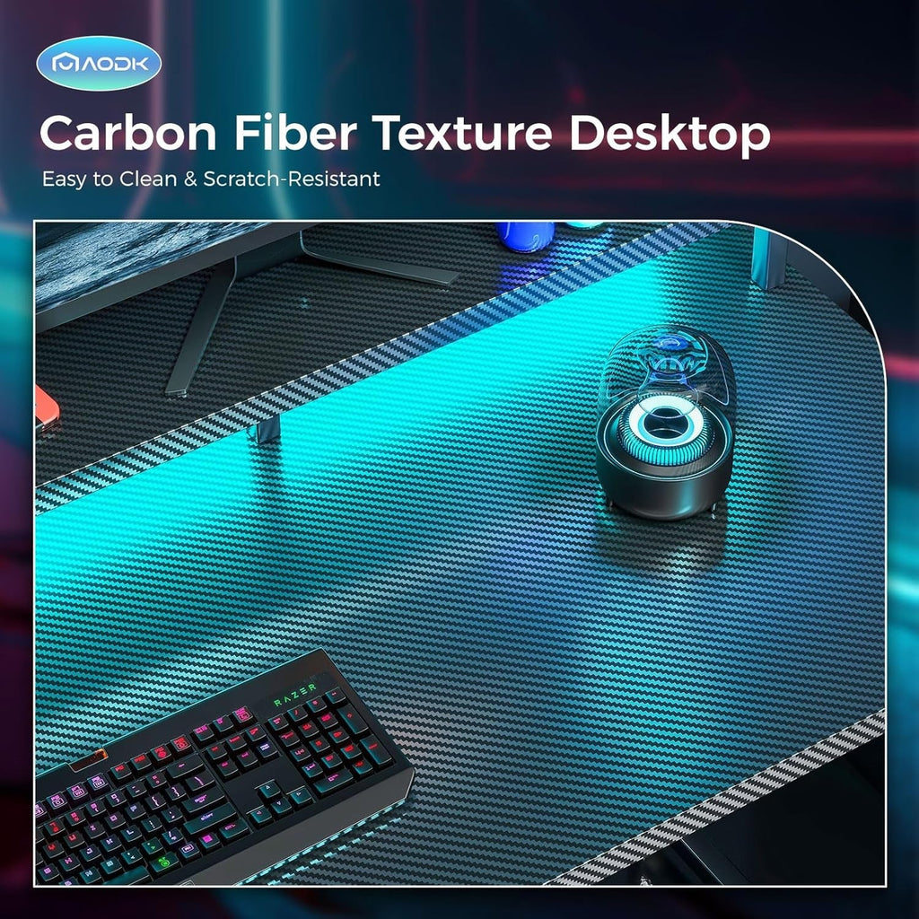 Computer Desk, 48 Inch Gaming Desk with Led Lights & Power Outlet,