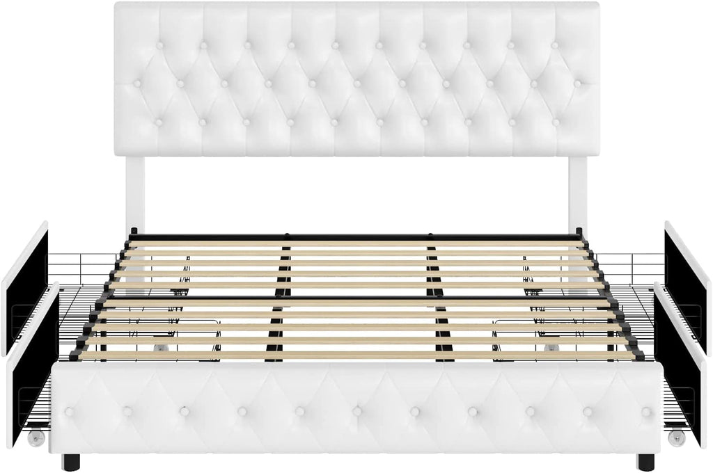 Queen Upholstered Bed Frame With Under Bed Drawers