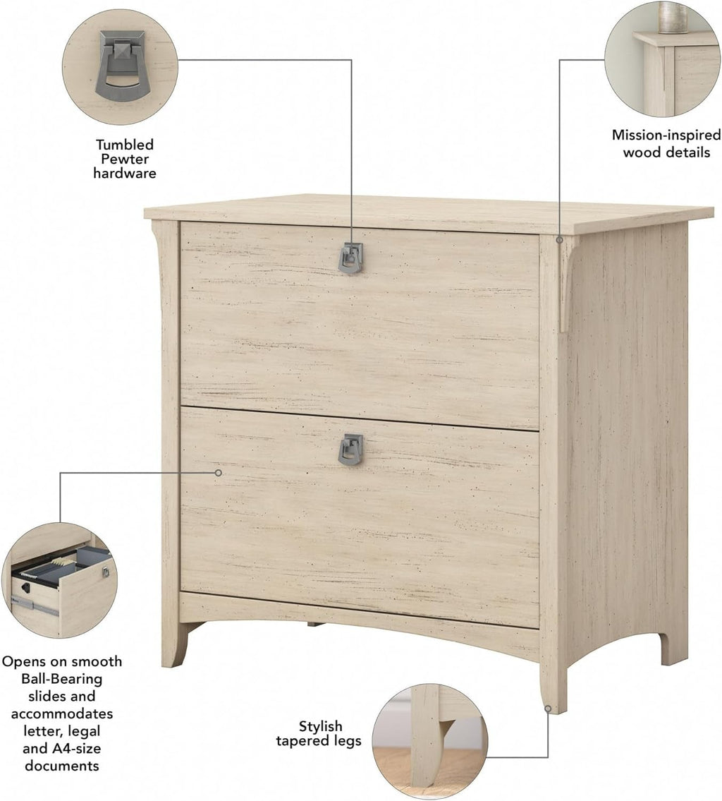 Bush Furniture Salinas 2 Drawer Lateral File Cabinet in Antique White,