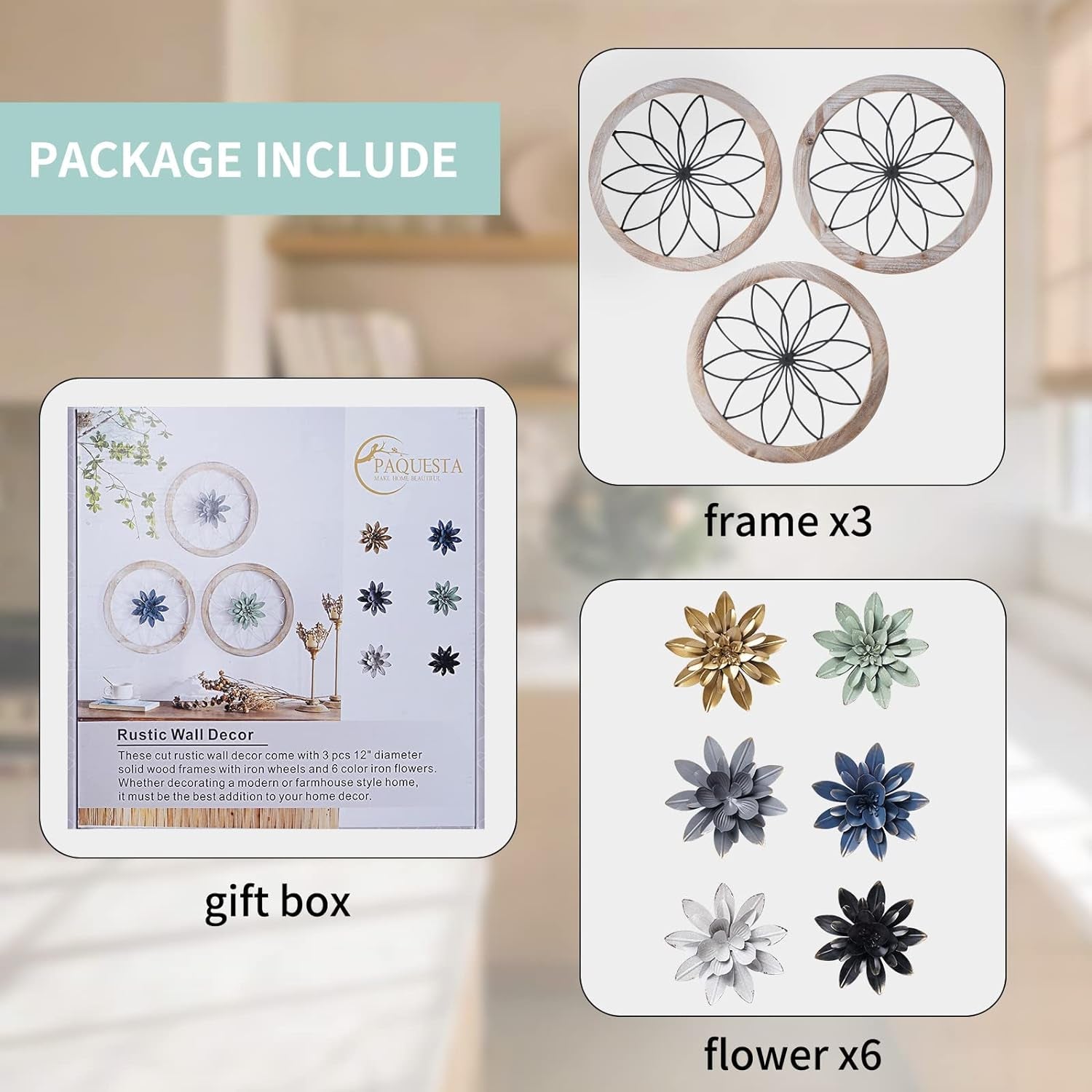 Round Farmhouse Wall Decor Floral Medallion Rustic Set