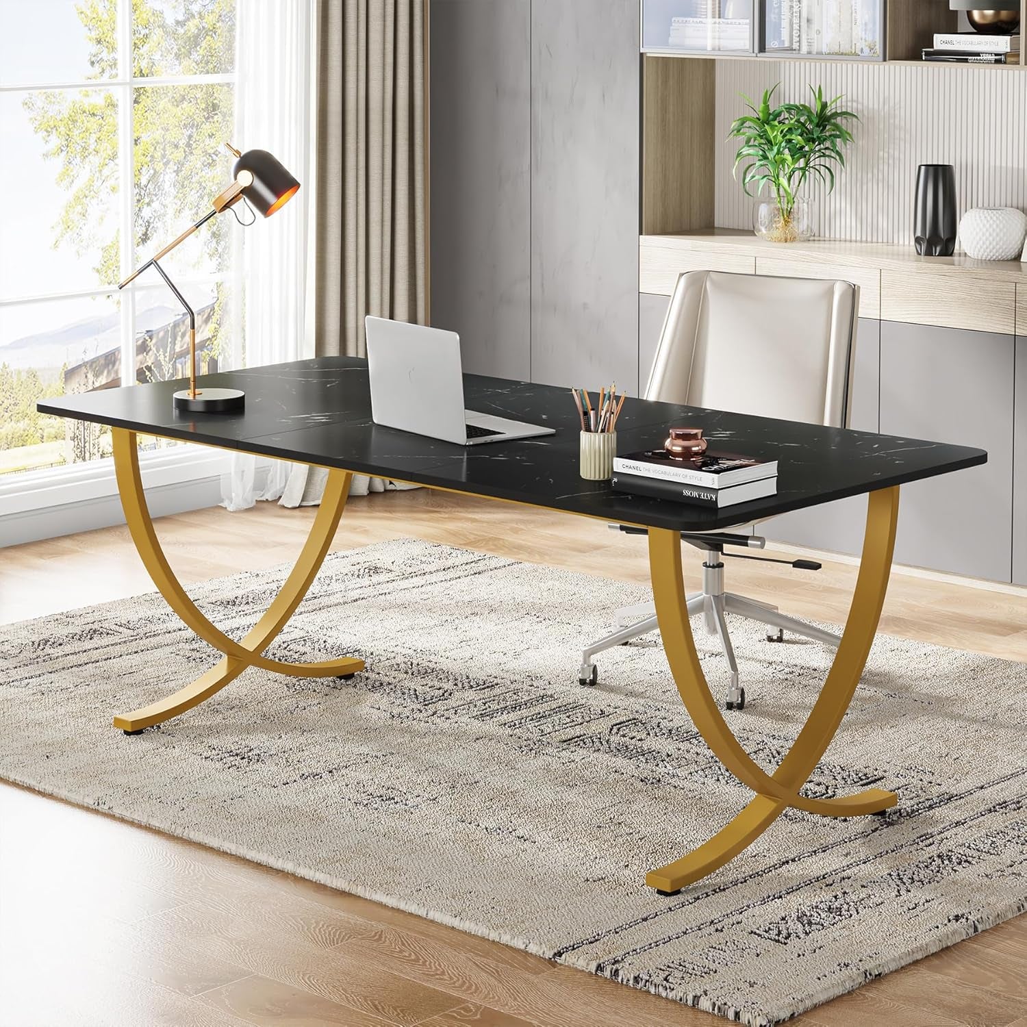 Executive Desk, 63” W X 31.5” D Large Office Desk, Modern Computer