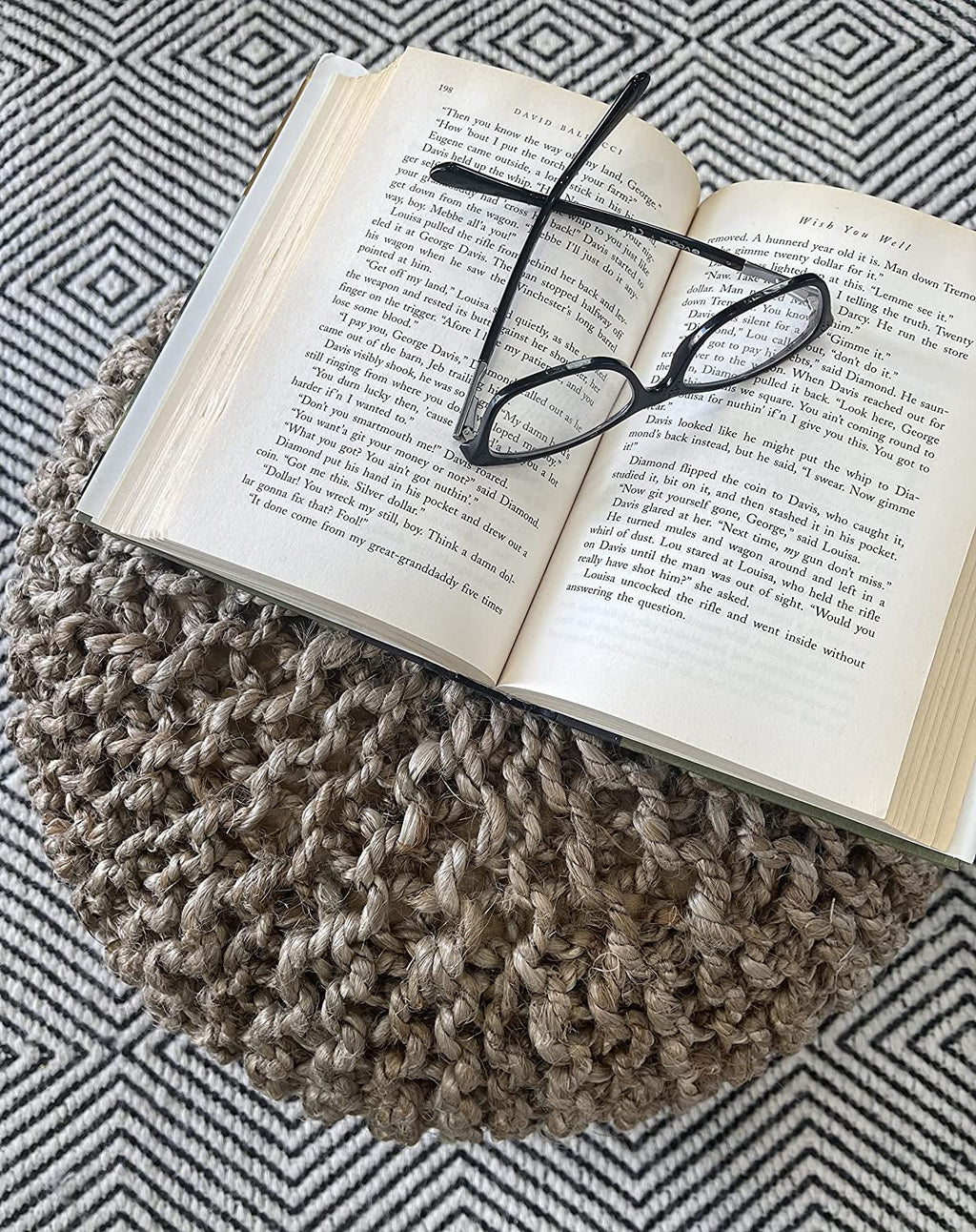 Natural Jute Braided Pouf Ottoman - Versatile Footrest