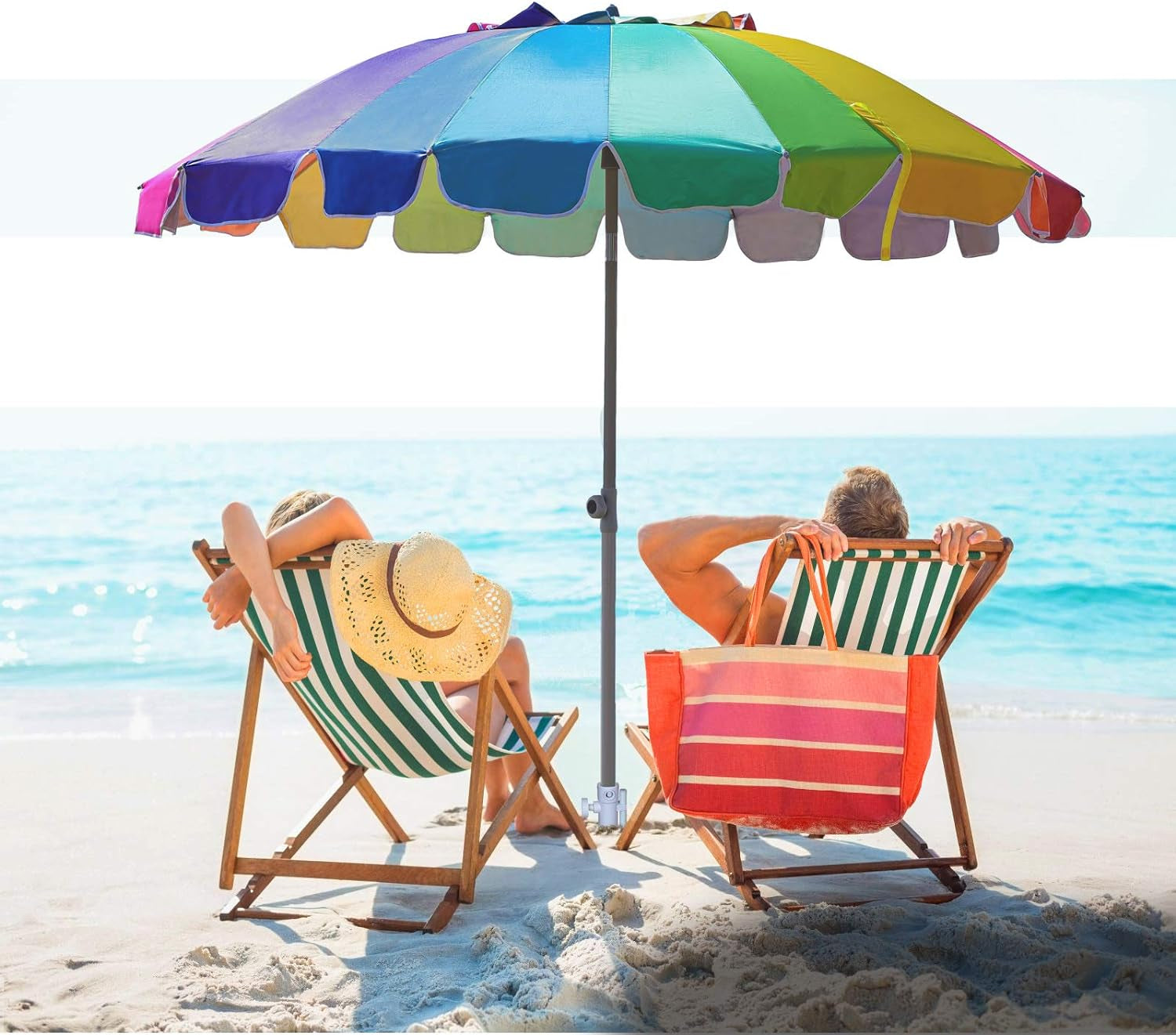 7.5Ft Heavy Duty HIGH Wind Beach Umbrella with Sand Anchor & Tilt Sun