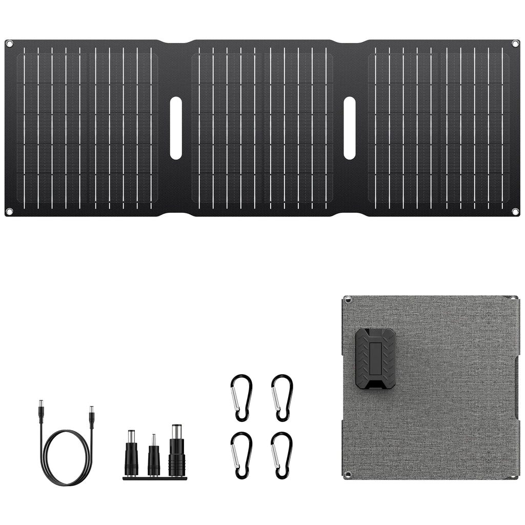 Powkey 22W Portable Solar Panel Chargers with 15W USB-A USB-C DC Output Foldable Power Emergency ETFE Panels Solar Battery Charger Compatible with Cell Phone iPad for Backpacking Camping Hiking