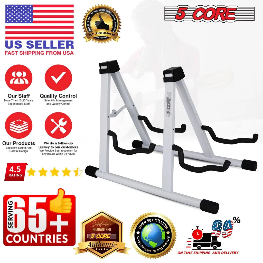 5Core Double Guitar Stand Floor Adjustable a Frame Folding Acoustic