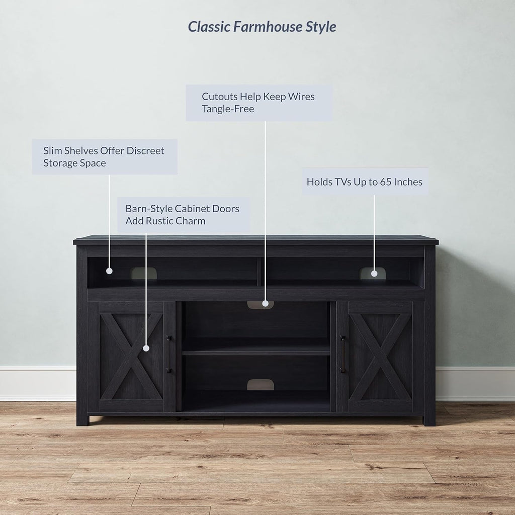 58 Inch Rustic TV Stand With Barn Door Cabinets For TVs Up To 65